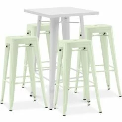 Meilleure affaire ✔️ PRIVATEFLOOR Table De Bar Blanche + X4 Tabourets De Bar En Acier Design Industriel Set Bistrot Stylix - Nouvelle édition Vert Pâle - - Vert Pâle 🤩