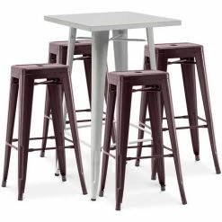 Grosses soldes 😍 PRIVATEFLOOR Table De Bar Argentée + X4 Tabourets De Bar En Acier Ensemble Bistrot Stylix Design Industriel - Nouvelle édition Bronze - - Bronze ✔️