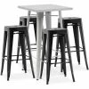 Tout neuf 👍 PRIVATEFLOOR Table De Bar Argentée + X4 Tabourets De Bar En Acier Ensemble Bistrot Stylix Design Industriel - Nouvelle édition Noir - - Noir 🎉 -Table haute Boutique 50764461 1