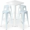 Coupon ✔️ PRIVATEFLOOR Table De Bar Blanche + X4 Tabourets De Bar En Acier Mat Set Bistrot Stylix Design Industriel - Nouvelle édition Bleu Gris - - Bleu Gris ✔️ -Table haute Boutique 50764468 1