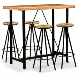 De gros 💯 YOUTHUP Ensemble De Bar 5 Pcs Bois De Sesham Massif Et Recyclé 💯