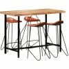 Le moins cher 🌟 YOUTHUP Ensemble De Bar 5 Pcs Bois Solide Et Cuir Véritable ⭐ -Table haute Boutique 51852406 1