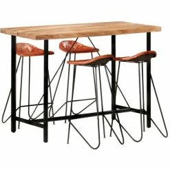 Le moins cher 🌟 YOUTHUP Ensemble De Bar 5 Pcs Bois Solide Et Cuir Véritable ⭐