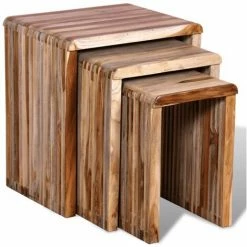 Nouveau 🎁 YOUTHUP Table Gigogne 3 Pcs Teck Recyclé - Brun ✔️ 8 Nouveau 🎁 YOUTHUP Table Gigogne 3 Pcs Teck Recyclé - Brun ✔️ -Table haute Boutique 51860048 2