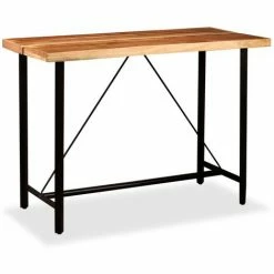 De gros ⌛ YOUTHUP Ensemble De Bar 7 Pcs Bois D'acacia Massif Et Cuir Véritable - Brun ❤️ -Table haute Boutique 51872949 2