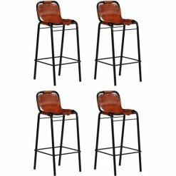 Meilleure affaire ⭐ YOUTHUP Ensemble De Bar 5 Pcs Bois Massif Recyclé Et Cuir De Chèvre - Brun ✨ -Table haute Boutique 51875425 5