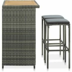 Remise 👏 YOUTHUP Ensemble De Bar 3 Pcs Résine Tressée Gris - Gris 🧨 -Table haute Boutique 51879528 3