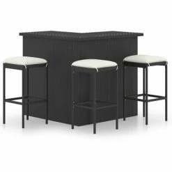 Vente flash 🤩 YOUTHUP Meuble De Bar De Jardin 4 Pcs Avec Coussins Résine Tressée Noir - Noir 🛒