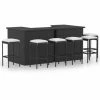 Acheter 🔥 YOUTHUP Meuble De Bar De Jardin 8 Pcs Avec Coussins Résine Tressée Noir - Noir 🤩 -Table haute Boutique 51884855 1
