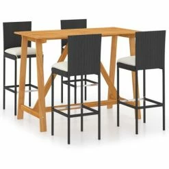 Budget 🧨 YOUTHUP Ensemble De Bar De Jardin Avec Coussins 5 Pcs Noir - Noir ⭐