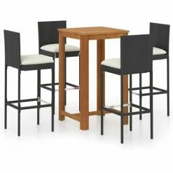 Budget 🎁 YOUTHUP Ensemble De Bar De Jardin Avec Coussins 5 Pcs Noir - Noir ❤️