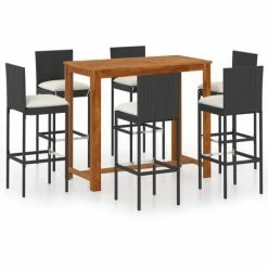 De gros 😍 YOUTHUP Ensemble De Bar De Jardin Avec Coussins 7 Pcs Noir - Noir ❤️