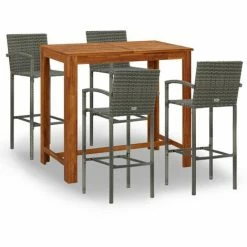 Meilleure affaire 🤩 YOUTHUP Ensemble De Bar De Jardin 5 Pcs Gris - Gris 🔔