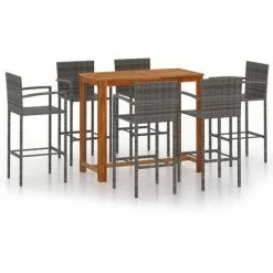 Meilleure affaire 🛒 YOUTHUP Ensemble De Bar De Jardin 7 Pcs Gris - Gris 😉