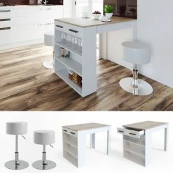 Le moins cher ⭐ Table De Bar „Repose“ Blanche/Chêne Clair Avec 2 Tabourets Vicco 👍 -Table haute Boutique 52051190 2