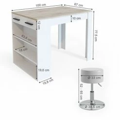 Le moins cher ⭐ Table De Bar „Repose“ Blanche/Chêne Clair Avec 2 Tabourets Vicco 👍 -Table haute Boutique 52051190 3