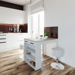 Le moins cher ⭐ Table De Bar „Repose“ Blanche/Chêne Clair Avec 2 Tabourets Vicco 👍 -Table haute Boutique 52051190 4