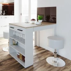 Le moins cher ⭐ Table De Bar „Repose“ Blanche/Chêne Clair Avec 2 Tabourets Vicco 👍 -Table haute Boutique 52051190 5