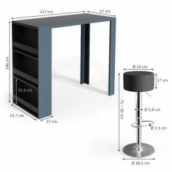 Promo 😉 Table De Bar 117cm Anthracite Avec 2 Tabourets De Bar Vicco 🤩 -Table haute Boutique 52051193 3