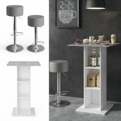 Meilleure vente ⌛ Table De Bar „Rodeo“ Béton/Blanc Avec 2 Tabourets Vicco 😉 -Table haute Boutique 52051818 2