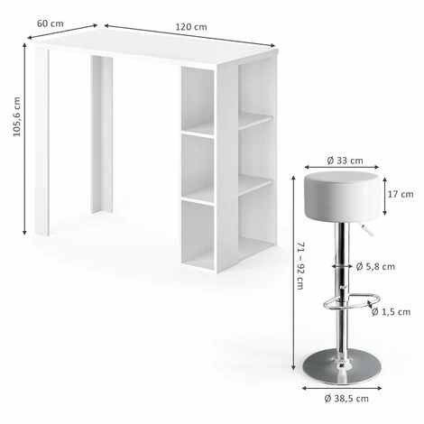 Remise 👏 Table De Bar „Noel“ Blanche Avec 2 Tabourets De Bar Vicco 🌟 5 Remise 👏 Table De Bar „Noel“ Blanche Avec 2 Tabourets De Bar Vicco 🌟 – Image 3