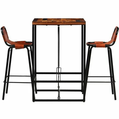 Meilleure vente 😀 Topdeal Ensemble De Bar 3 Pcs Bois Massif Recyclé Et Cuir De Chèvre 🔥 5 Meilleure vente 😀 Topdeal Ensemble De Bar 3 Pcs Bois Massif Recyclé Et Cuir De Chèvre 🔥 – Image 3