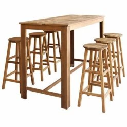 Budget 🛒 Topdeal Table Et Tabourets De Bar 7 Pcs Bois D'acacia Massif 🎉