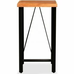 Tout neuf ❤️ Topdeal Ensemble De Bar 3 Pcs Bois D'acacia Massif Et Cuir Véritable ⌛ -Table haute Boutique 52087105 4