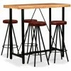 Nouveau ❤️ Topdeal Ensemble De Bar 5 Pcs Bois D'acacia Massif Et Cuir Véritable 😍 -Table haute Boutique 52087108 1