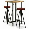 Meilleure vente 👏 Topdeal Ensemble De Bar 3 Pcs Bois Massif Recyclé Et Cuir Véritable 🤩 -Table haute Boutique 52087109 1