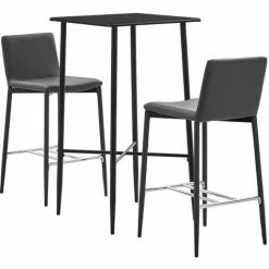 Promo ⭐ Topdeal Ensemble De Bar 3 Pcs Similicuir Gris ✨