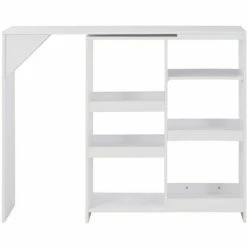 Sortie 🔔 Topdeal Table De Bar Avec Tablette Amovible Blanc 138x39x110 Cm 🎉 -Table haute Boutique 52088401 3