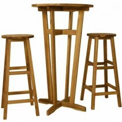 Nouveau ⌛ Topdeal Ensemble De Bar 3 Pcs Bois D'acacia Massif 🛒