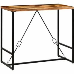 Offres 🤩 Topdeal Ensemble De Bar 5 Pcs Bois Massif Recyclé Et Cuir De Chèvre VDFF12221_FR 🧨 -Table haute Boutique 52094725 3