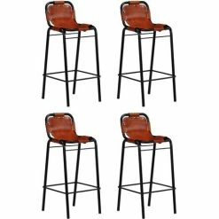 Offres 🤩 Topdeal Ensemble De Bar 5 Pcs Bois Massif Recyclé Et Cuir De Chèvre VDFF12221_FR 🧨 -Table haute Boutique 52094725 5