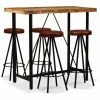 Promo 😉 Topdeal Ensemble De Bar 5 Pcs Bois Massif Recyclé Et Cuir Véritable VDFF18077_FR 🔔 -Table haute Boutique 52095089 1