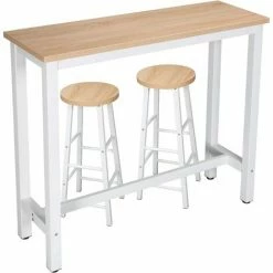 Coupon 👍 WOLTU 1xTable De Bar + 2xTabourets De Bar En MDF Et Métal.Ensemble De Meuble De Salle à Manger 120x40x100cm.Chêne Clair ⌛
