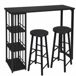 Acheter 👏 WOLTU 1xTable De Bar Avec 3 Tablettes + 2xTabourets De Bar. Structure En Métal. Plateau En MDF. Noir ⭐