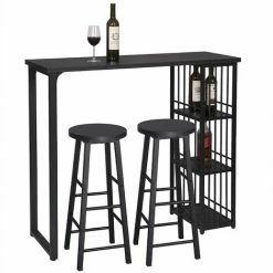 Acheter 👏 WOLTU 1xTable De Bar Avec 3 Tablettes + 2xTabourets De Bar. Structure En Métal. Plateau En MDF. Noir ⭐ -Table haute Boutique 52468321 4