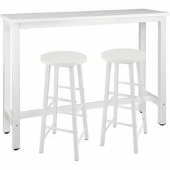 Vente flash ⭐ WOLTU 1xTable De Bar + 2xTabourets De Bar En MDF Et Métal. Design Industriel. 140x40x100cm. Blanc 🧨