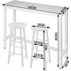 Vente flash ⭐ WOLTU 1xTable De Bar + 2xTabourets De Bar En MDF Et Métal. Design Industriel. 140x40x100cm. Blanc 🧨 8 Vente flash ⭐ WOLTU 1xTable De Bar + 2xTabourets De Bar En MDF Et Métal. Design Industriel. 140x40x100cm. Blanc 🧨 -Table haute Boutique 52468322 3