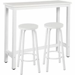 Top 10 ⌛ WOLTU 1xTable De Bar. Table à Manger + 2xTabourets De Bar En Métal Et MDF.120x40x100cm. Blanc. Polyvalent 🎉