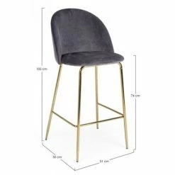 De gros 😍 WEBMARKETPOINT Tabouret Bar Carry En Velours Gris Foncé Design Contemporain 🛒 -Table haute Boutique 52529365 2