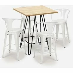 Top 10 ⌛ AHD AMAZING HOME DESIGN Ensemble 4 Tabourets Tolix Table Bois 60x60cm Industriel Bar Cuisine Mason | Couleur: Blanc 🔥 -Table haute Boutique 52645018 3