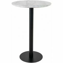 Meilleure affaire 🌟 ALTOBUY TYROL - Table Haute Ø70cm Aspect Marbré Et Pied Métal Noir - Gris ⭐