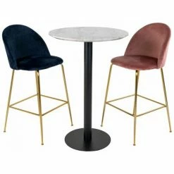 Meilleure affaire 🌟 ALTOBUY TYROL - Table Haute Ø70cm Aspect Marbré Et Pied Métal Noir - Gris ⭐ -Table haute Boutique 53083858 5