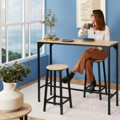 Offres 🥰 TECTAKE Table De Salle à Manger Industrielle Kerry 120x40x100,5cm - Table Haute, Table De Bar, Console - Bois Foncé Industriel 🎁 -Table haute Boutique 53718955 2
