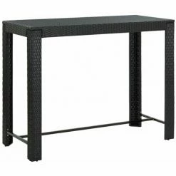 Budget 🧨 Hommoo Table De Bar De Jardin Noir 140,5x60,5x110,5 Cm Resine Tressee 👏
