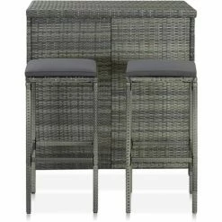 Bon marché 🧨 Hommoo Ensemble De Bar 3 Pcs Resine Tressee Gris 🛒 -Table haute Boutique 54151816 3