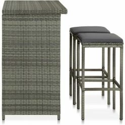 Bon marché 🧨 Hommoo Ensemble De Bar 3 Pcs Resine Tressee Gris 🛒 -Table haute Boutique 54151816 4